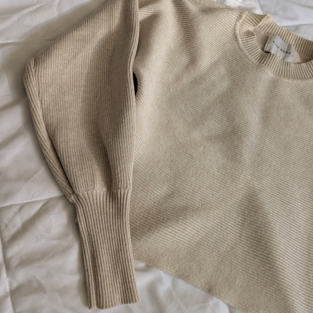 Women Ribbed cream Sweater - Picture 3 of 9